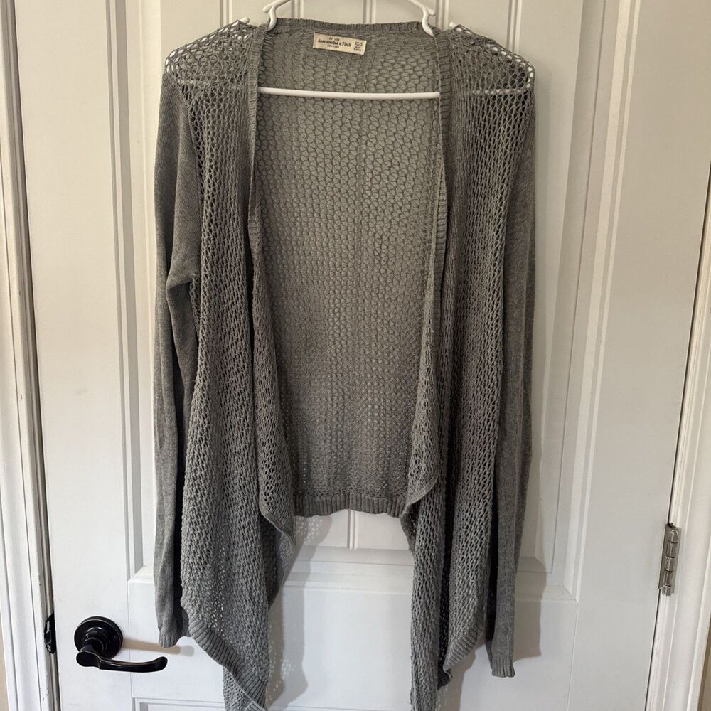 Abercrombie & Fitch Light Gray Open-Knit Draped Cardigan- XS/ S Sweater